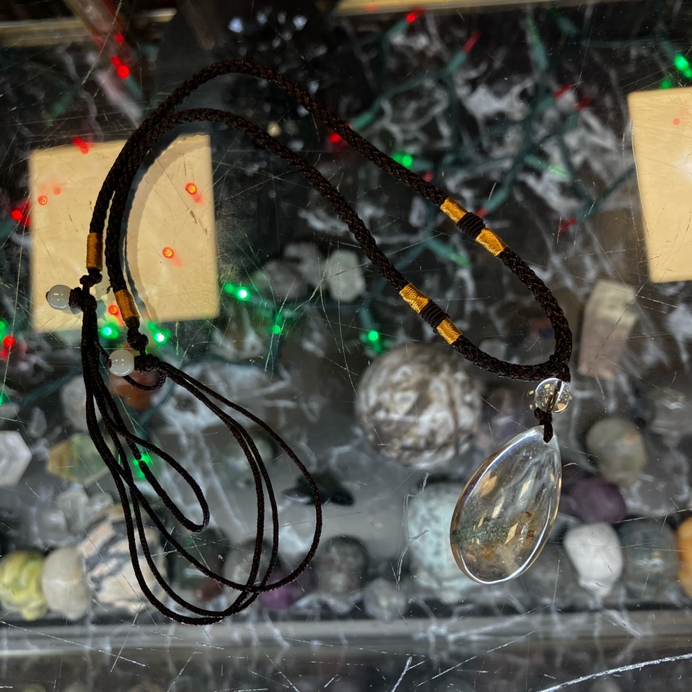 Black Cord Necklace with Teardrop Pendant